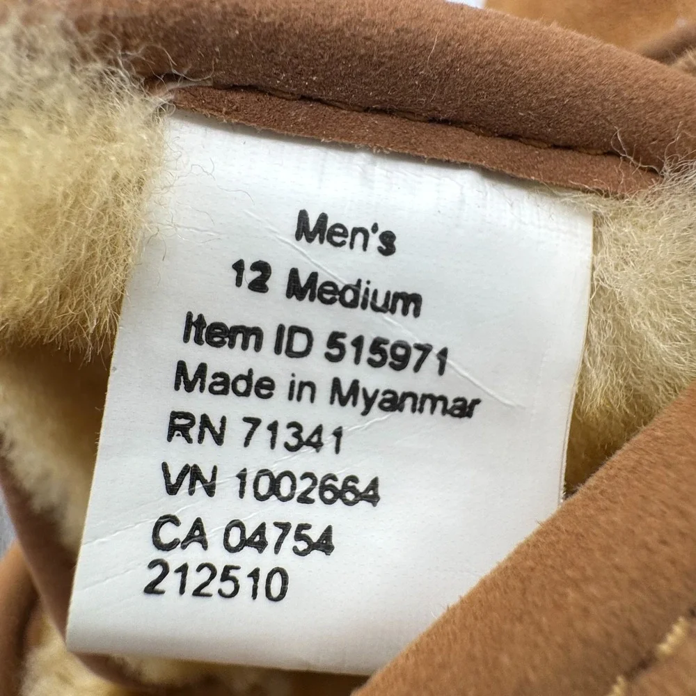 LL Bean Shearling Slippers Men 12 Brown Suede Moccasin Booties 515971